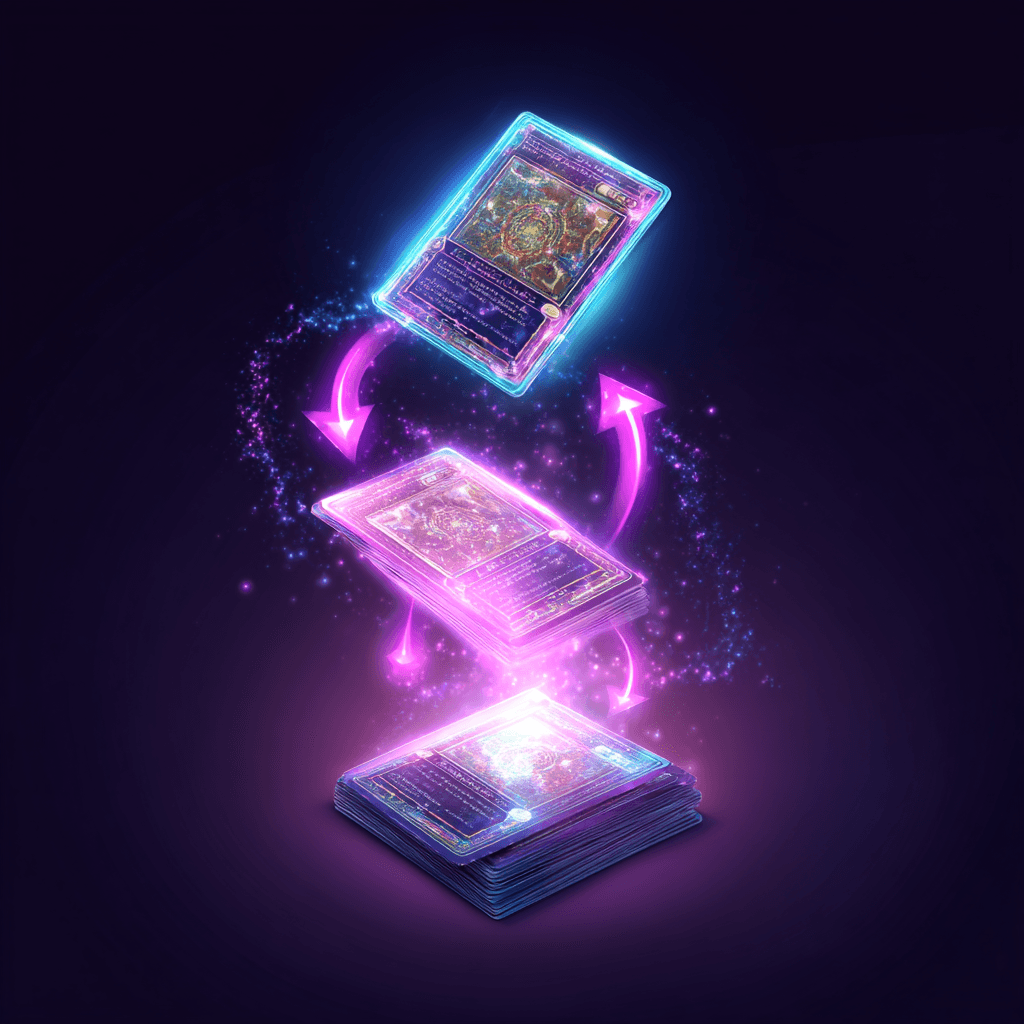 Rare card glowing brightly being upgraded